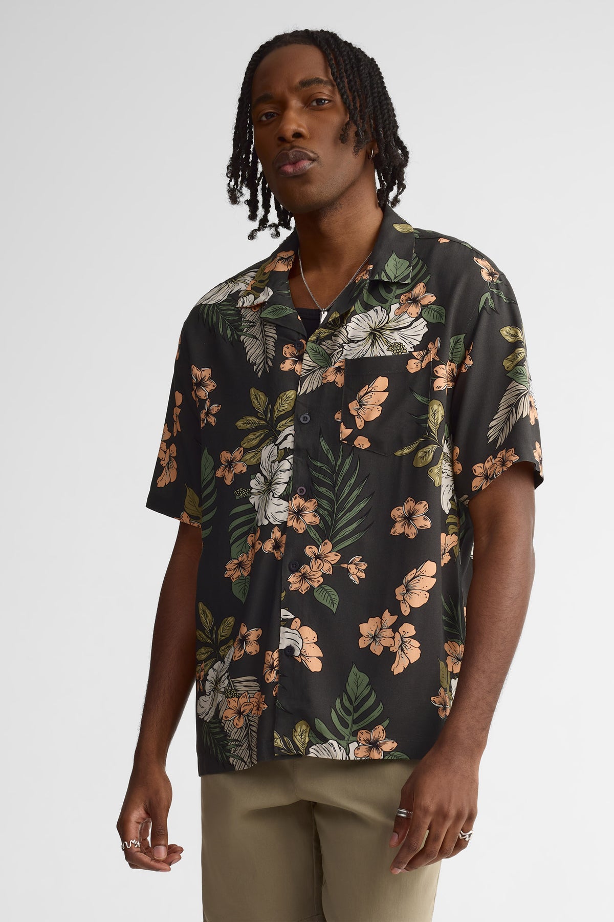 Chemise manches courtes coupe ample challis - Homme && NOIR/MULTI
